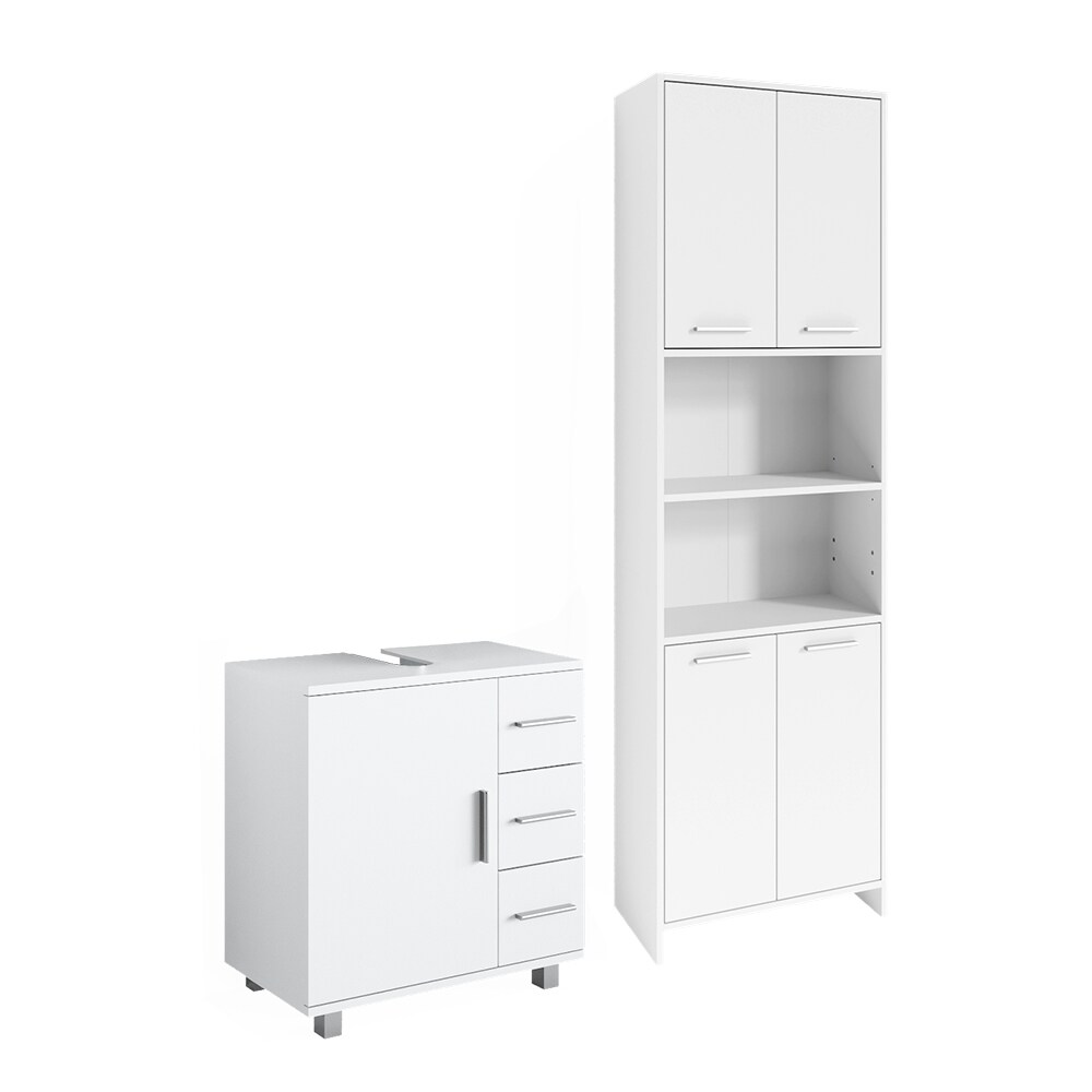 Vicco Badmöbel Set „Maris“, Weiß, 2 Teile, mit Hochschrank und Waschbeckenunterschrank | 04066731366316