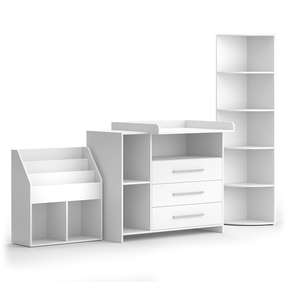 Vicco Kinderzimmer-Set „Oskar“, Weiß, 3 Teile, mit Wickelkommode, Spielzeugregal und Bücherregal | 04066731366330