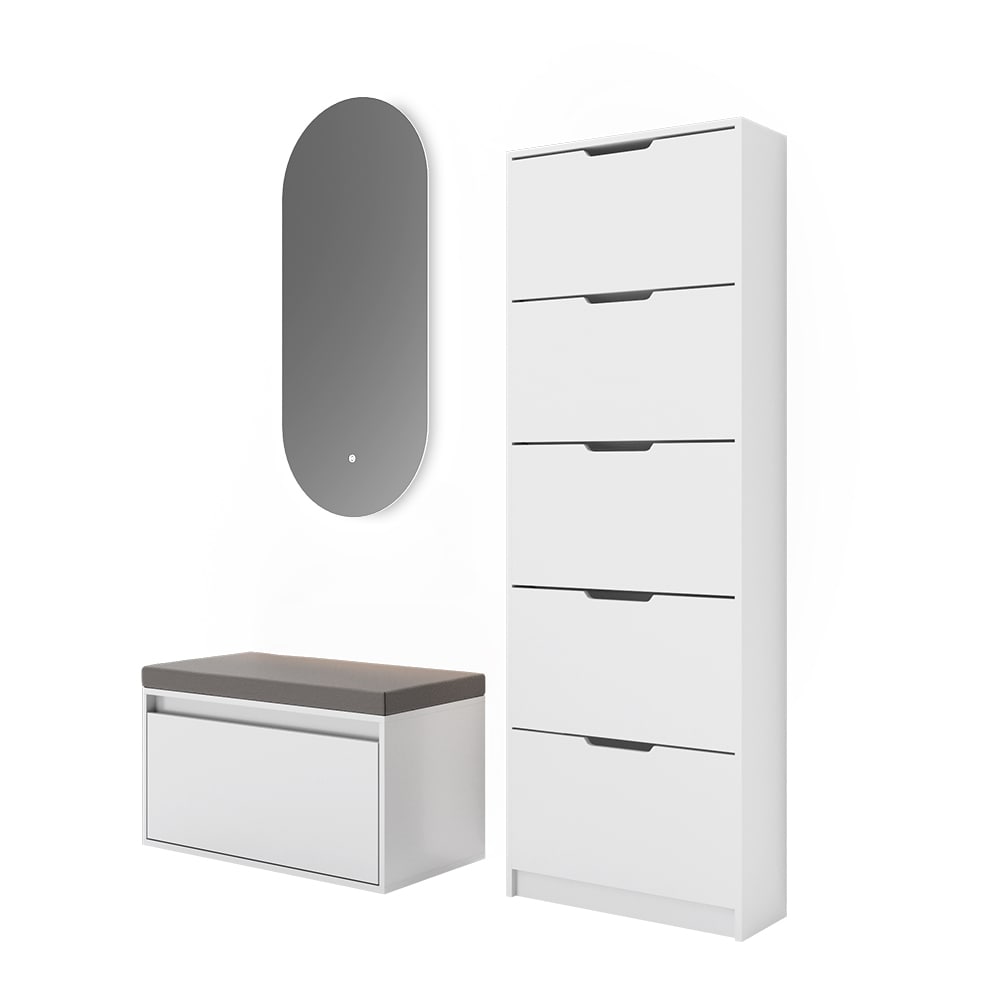 Vicco Schuhkipper "Luca", Wei&szlig;, 3 Teile, mit LED Spiegel und Sitzbank - Bild 1