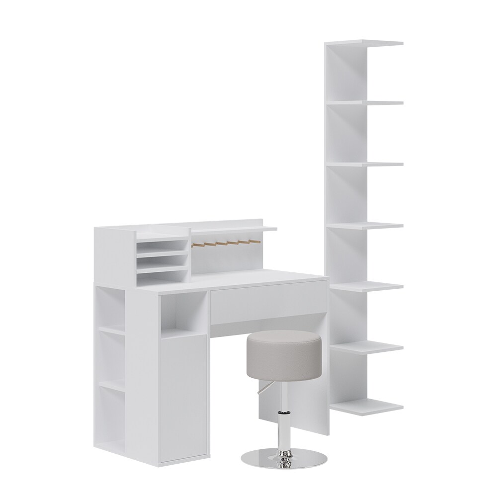 Vicco Schreibtisch, Weiß, 3 Teile, mit Bücherregal und Hocker | 04066731366354