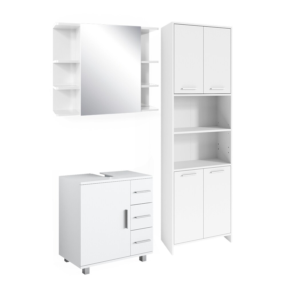 Vicco Badmöbel Set „Maris“, Weiß, 3 Teile, mit Hochschrank, Spiegelschrank,Waschbeckenunterschrank | 04066731366361