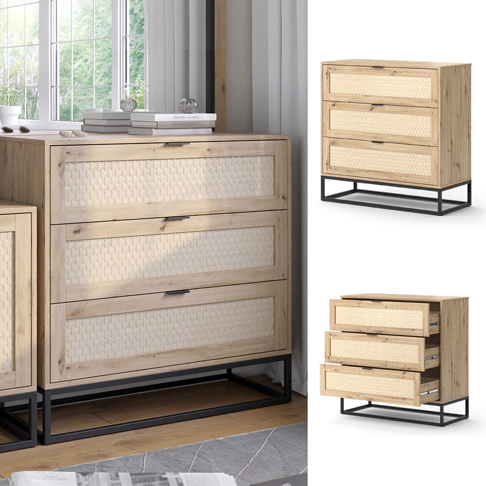 Vicco Kommode Natal Eiche 92 x 92,5 cm 3 Schubladen | 04066731401413