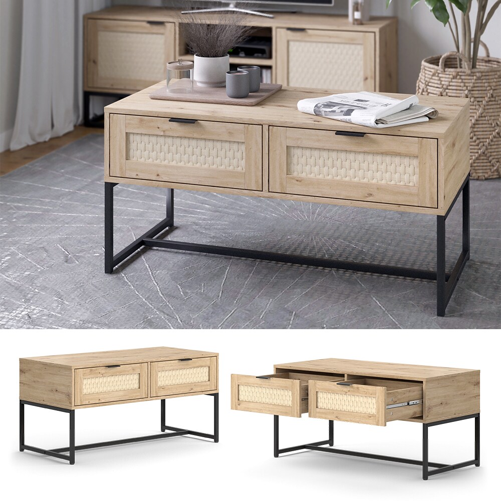 Vicco Couchtisch Natal Eiche 100 x 49,5 cm 2 Schubladen - Bild 1