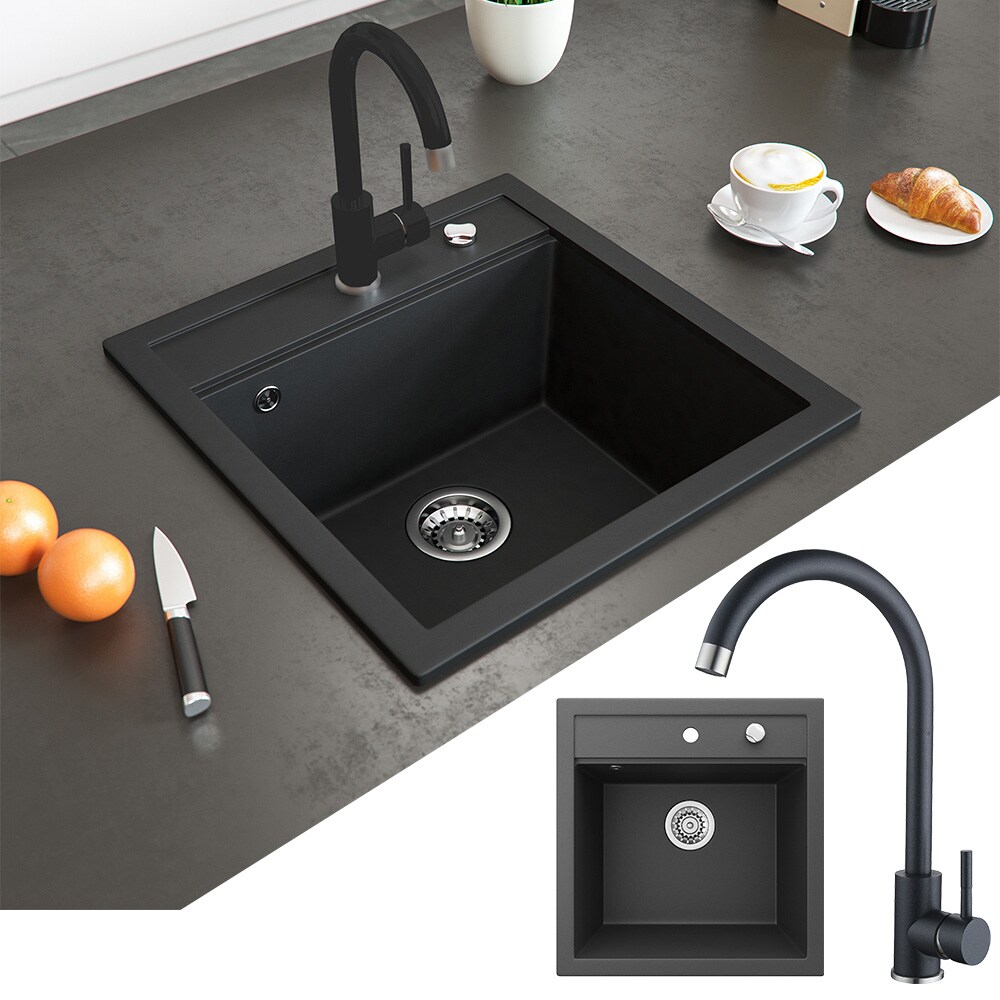 Bergstr&ouml;m Sp&uuml;lbecken Schwarz 49 x 50 cm mit Trockenplatz - Bild 1