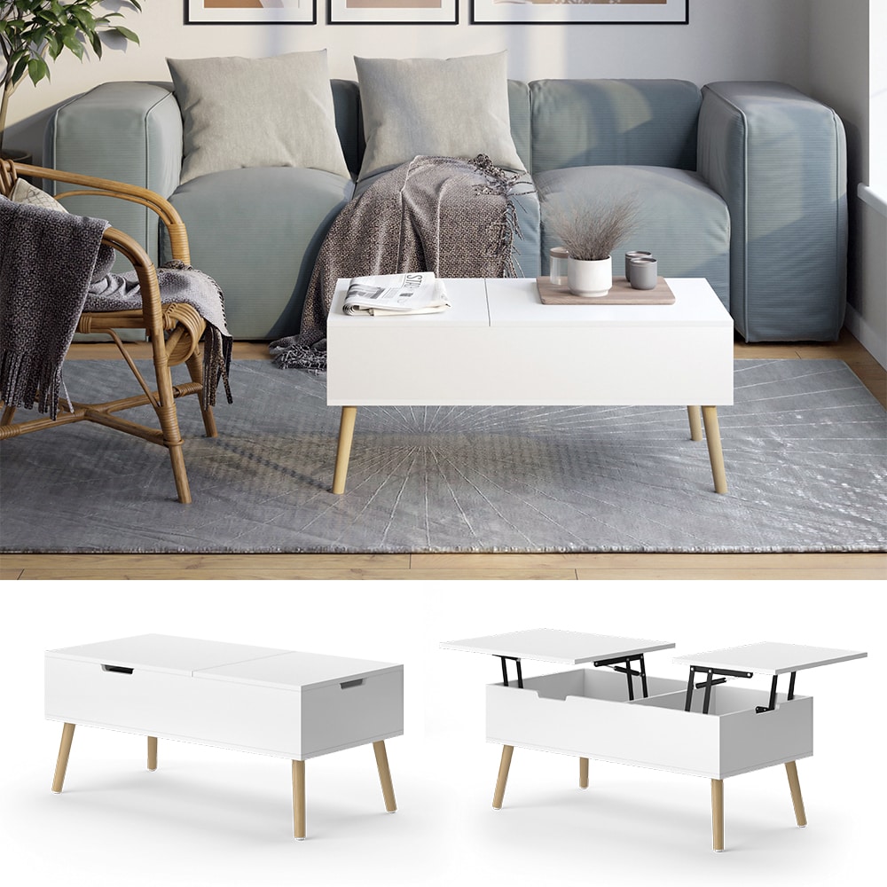 Vicco Couchtisch Riga Wei&szlig; 100 x 50 cm ausziehbar Wohnzimmer - Bild 1