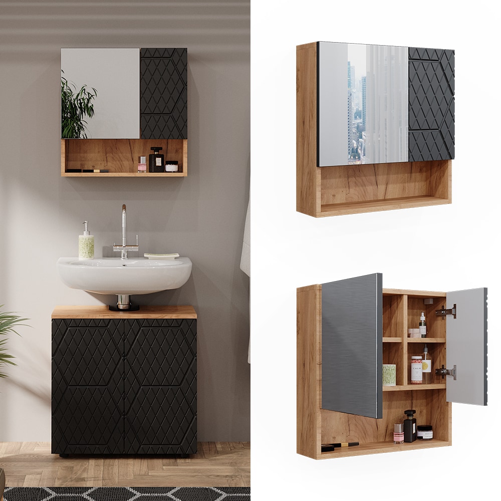 Vicco Badspiegelschrank Irma Eiche Anthrazit 54 x 55 cm Badezimmer - Bild 1