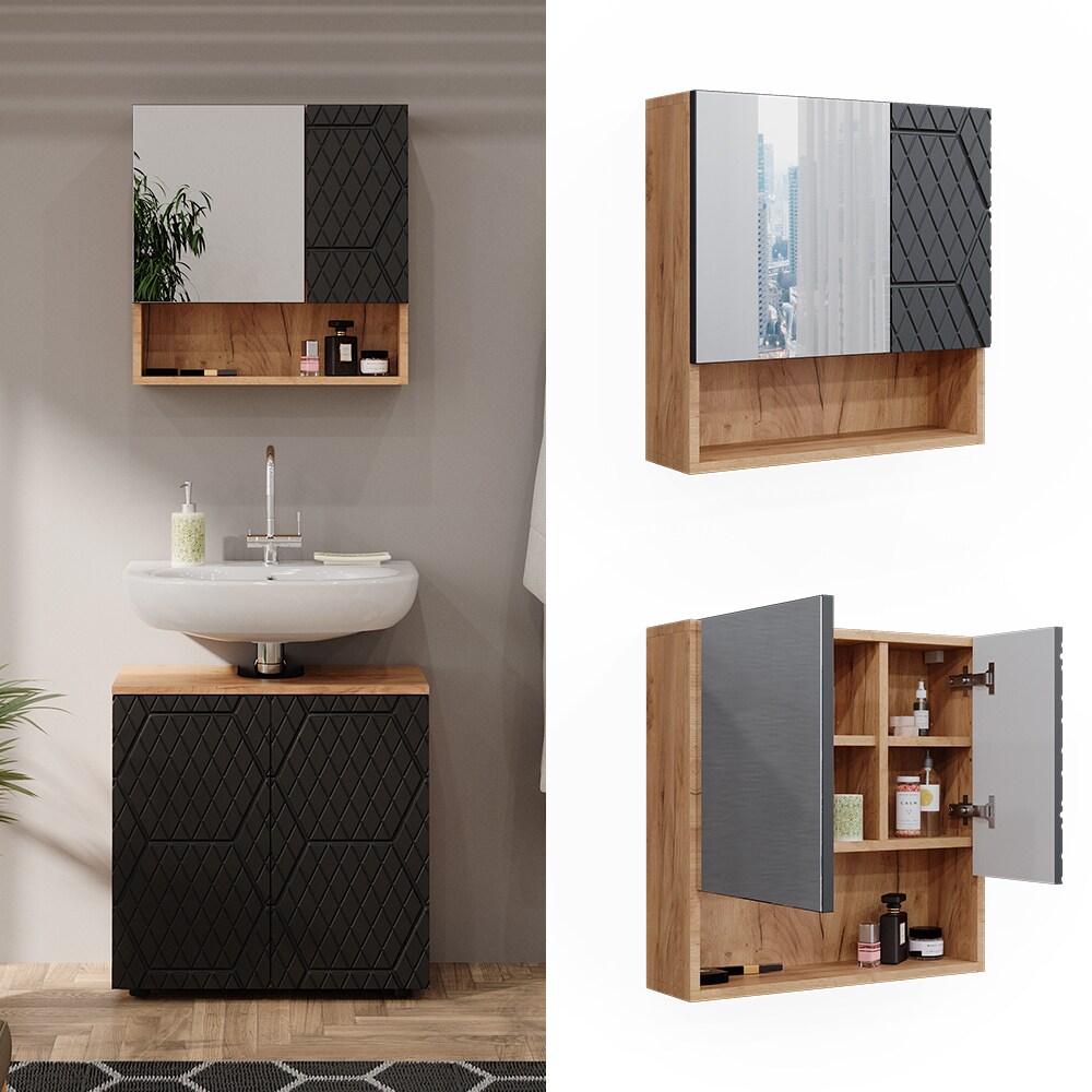 Vicco Badspiegelschrank Irma Eiche Anthrazit 54 x 55 cm Badezimmer