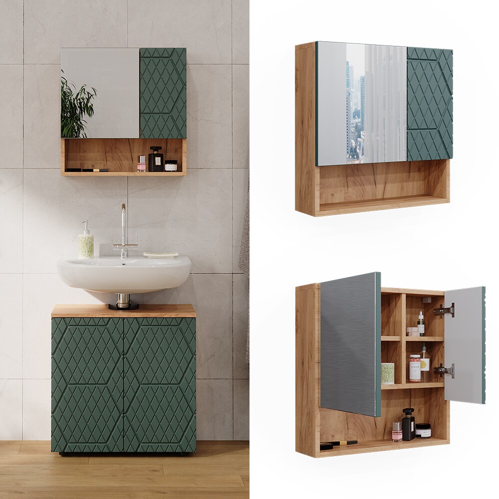 Vicco Badspiegelschrank Irma Eiche Grün 54 x 55 cm Badezimmer | 04066731405299