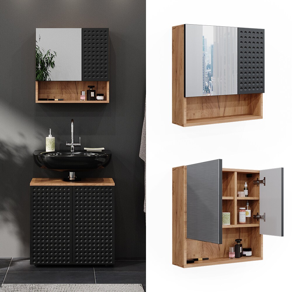 Vicco Badspiegelschrank Irma Eiche Anthrazit 54 x 55 cm Badezimmer - Bild 1