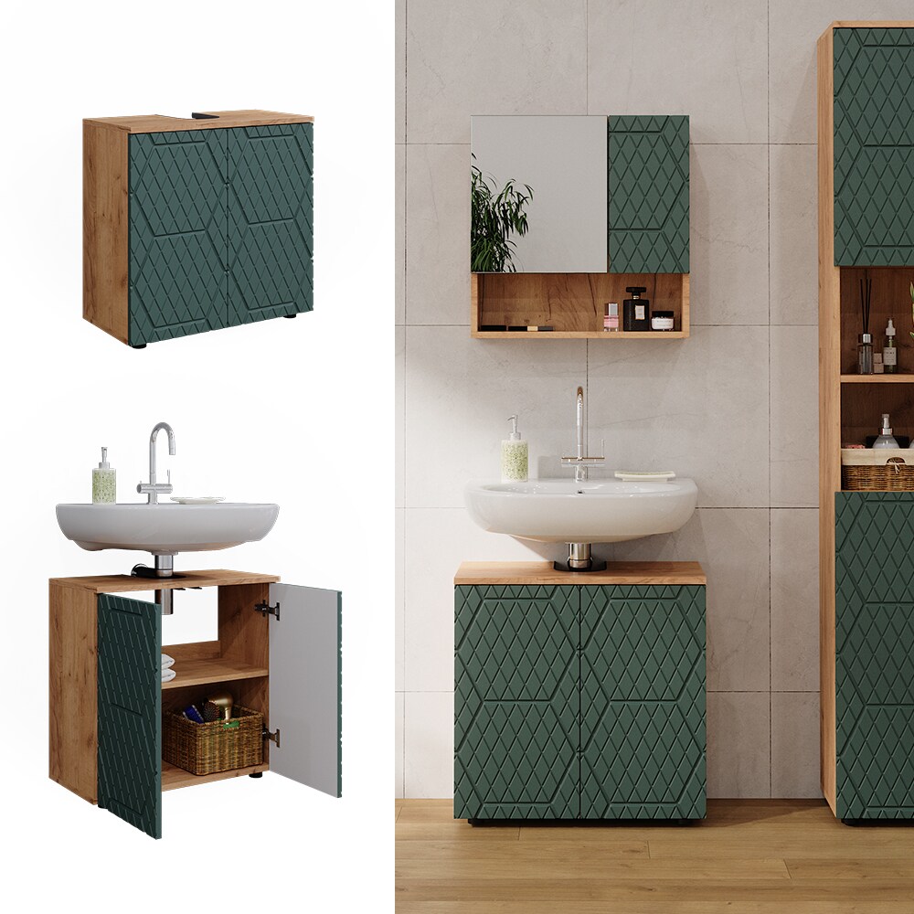 Vicco Waschbeckenunterschrank Irma Eiche Grün 60 x 59 cm Badezimmer | 04066731405329