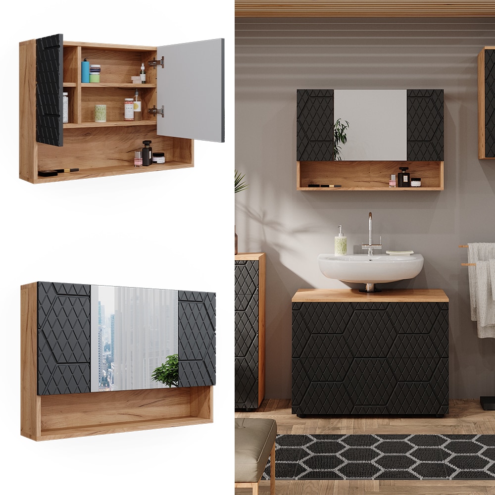 Vicco Badspiegelschrank Irma Eiche Anthrazit 80 x 55 cm Badezimmer - Bild 1