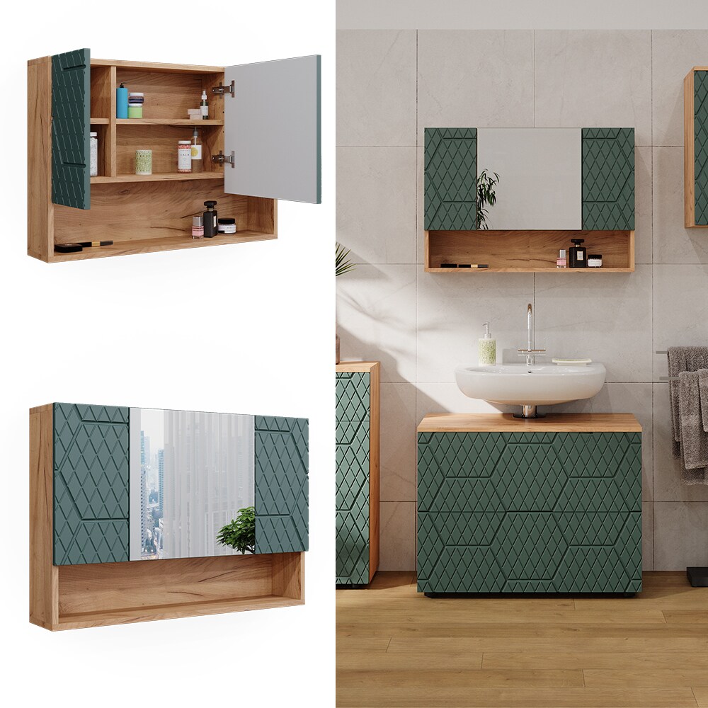 Vicco Badspiegelschrank Irma Eiche Grün 80 x 55 cm Badezimmer | 04066731405442