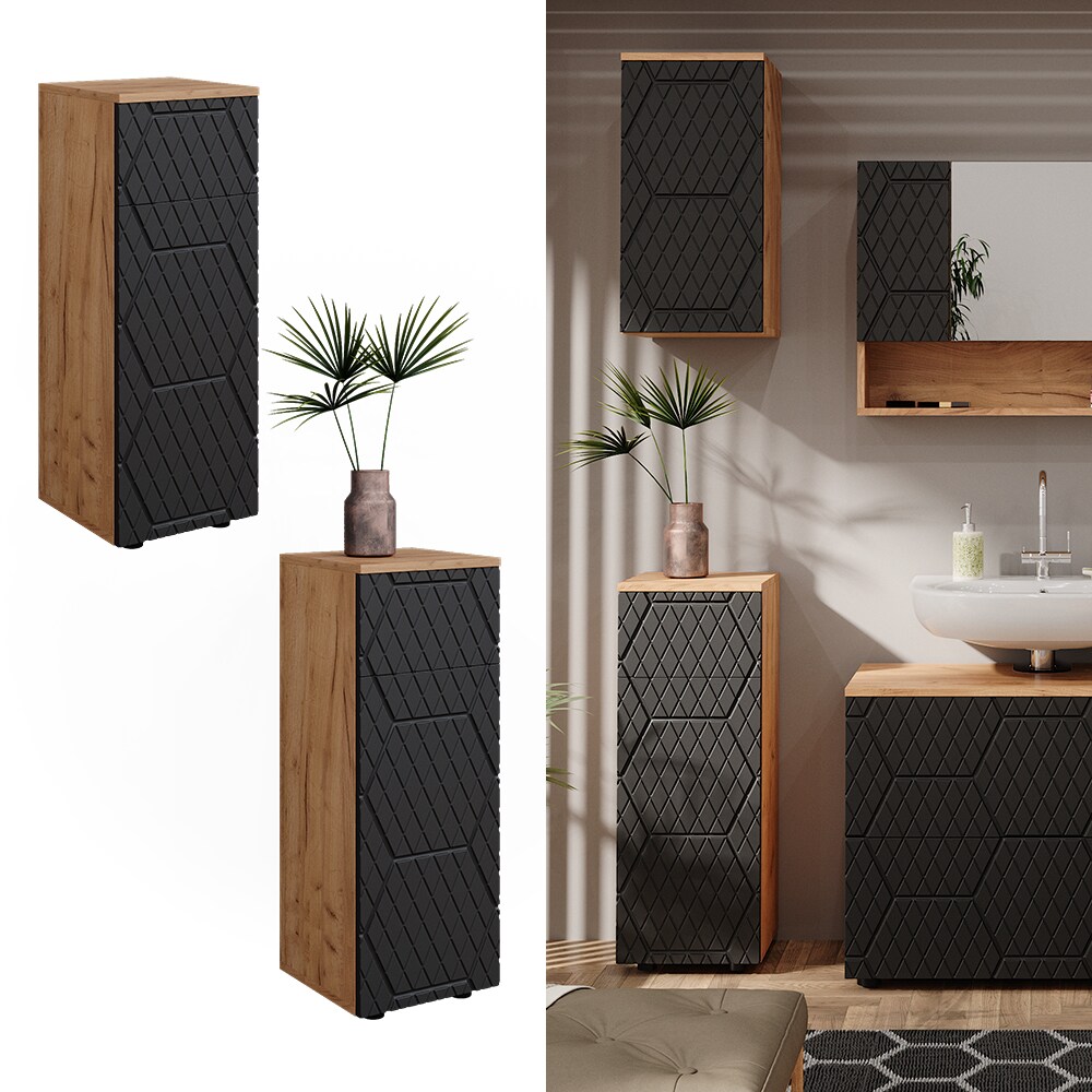 Vicco Midischrank Irma Eiche Anthrazit 30 x 81 cm 1 Schublade 2 Fächer Badezimmer | 04066731405497