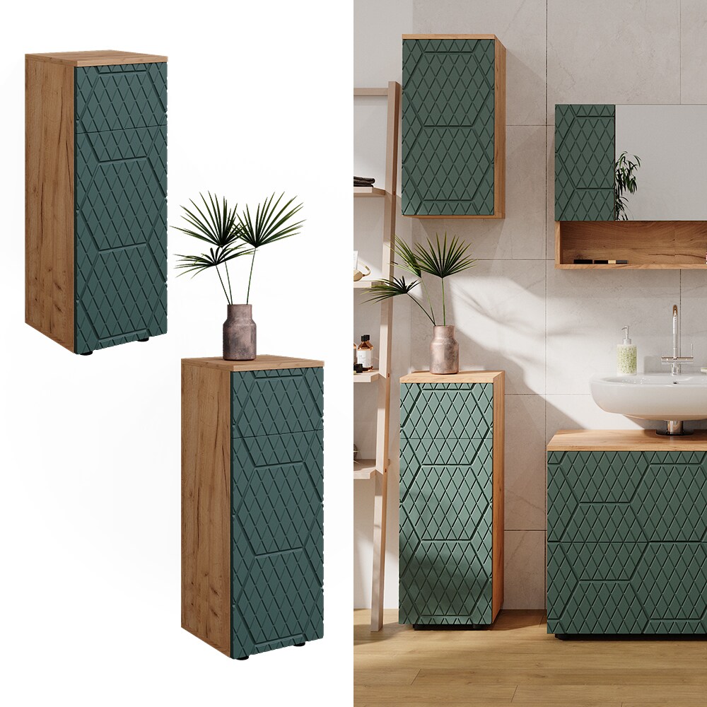 Vicco Midischrank Irma Eiche Grün 30 x 81 cm 1 Schublade 2 Fächer Badezimmer | 04066731405503