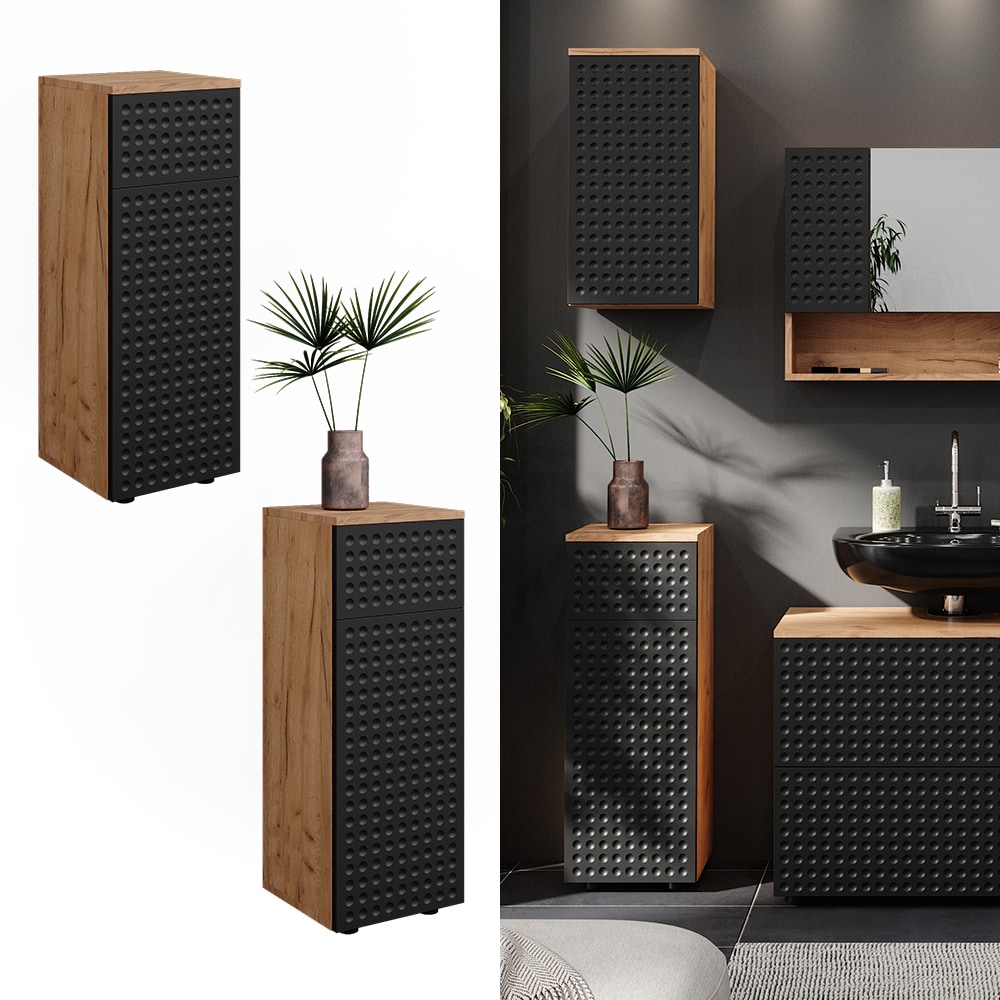 Vicco Midischrank Irma Eiche Anthrazit 30 x 81 cm 1 Schublade 2 F&auml;cher Badezimmer - Bild 1