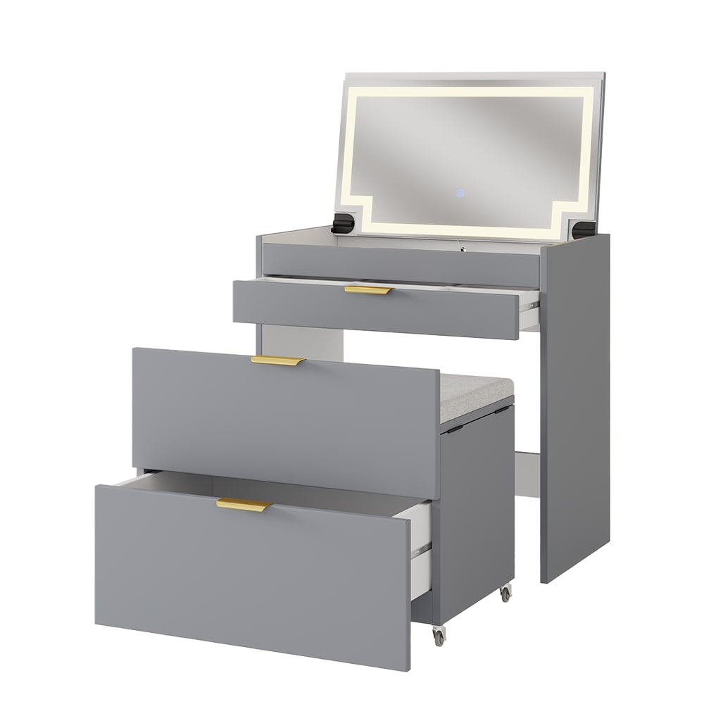 Vicco Schminkkommode Wanja Grau 80 cm mit Bank und LED-Spiegel - Bild 1