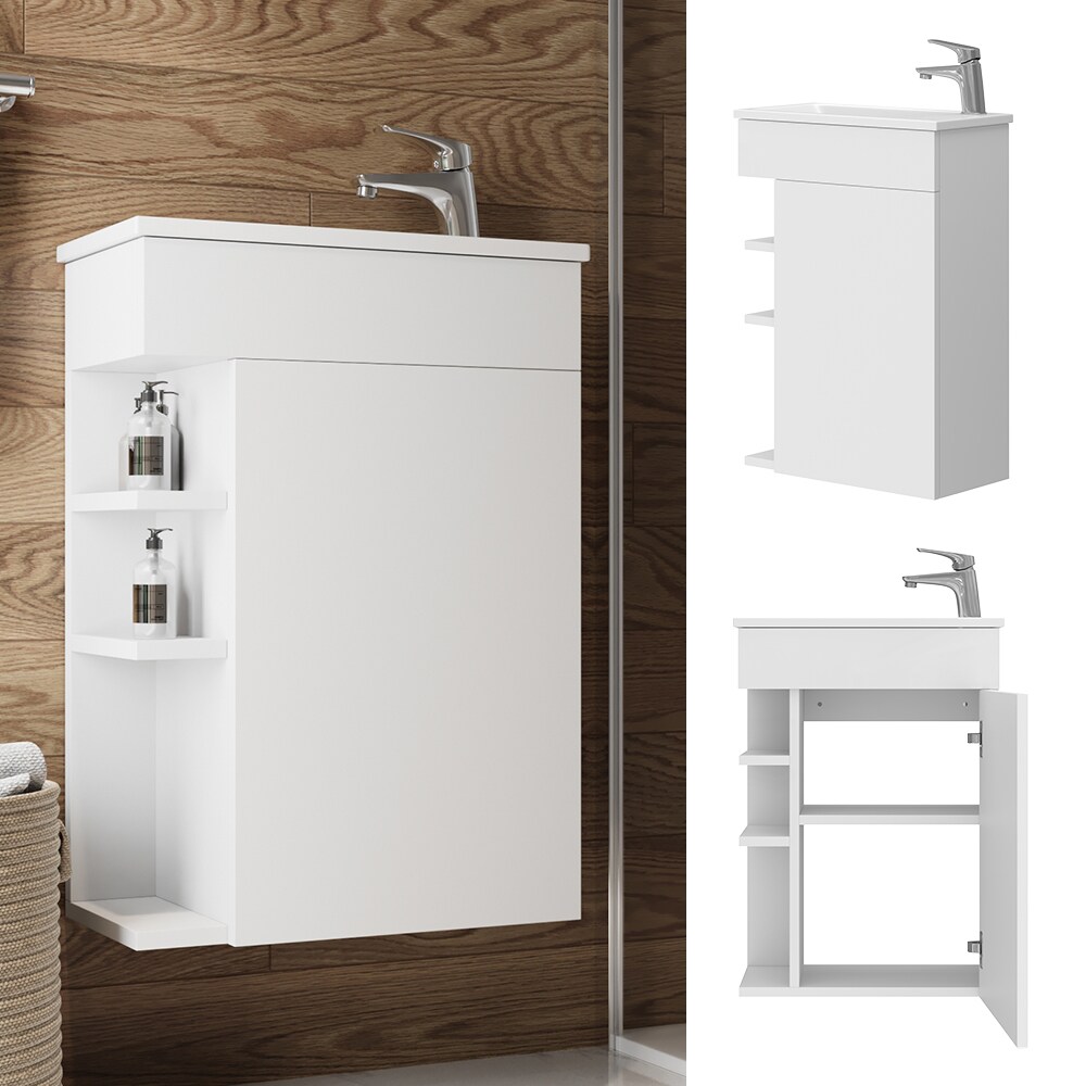 Vicco Badmöbel-Set Amadeo Weiß 2-teilig Waschbecken Waschtischunterschrank kleine Tür | 04066731381678
