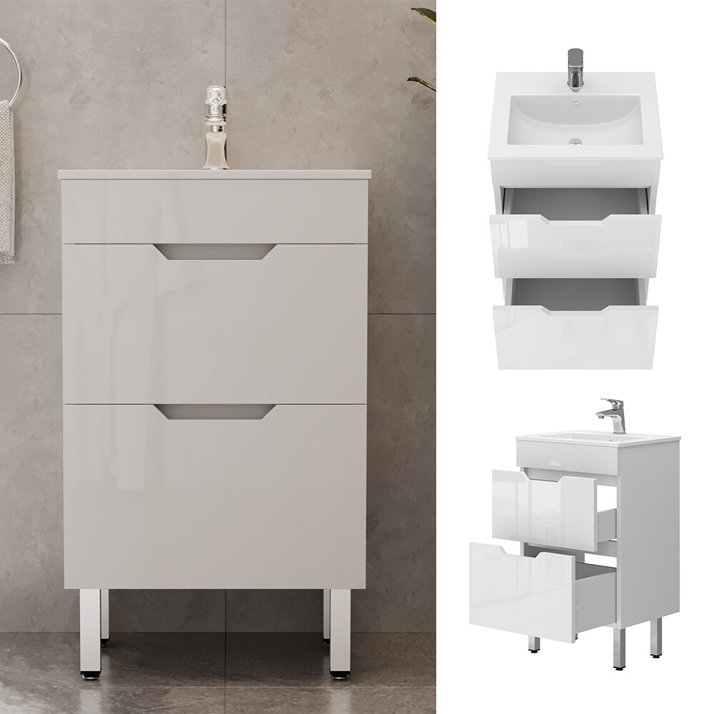 Vicco Badmöbel-Set Clayton Weiß Hochglanz 2-teilig Waschbecken Waschtischunterschrank | 04066731381715