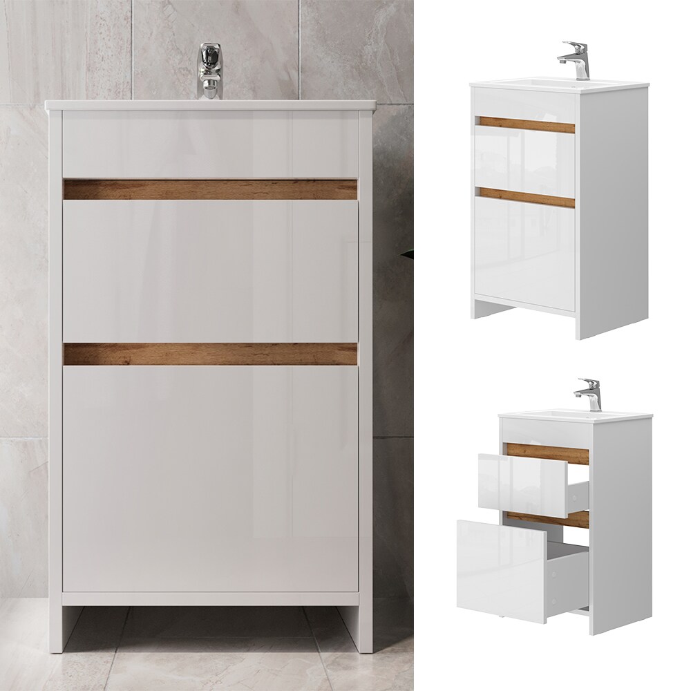 Vicco Badm&ouml;bel-Set Detmold Wei&szlig; Hochglanz 2-teilig Waschbecken Waschtischunterschrank - Bild 1