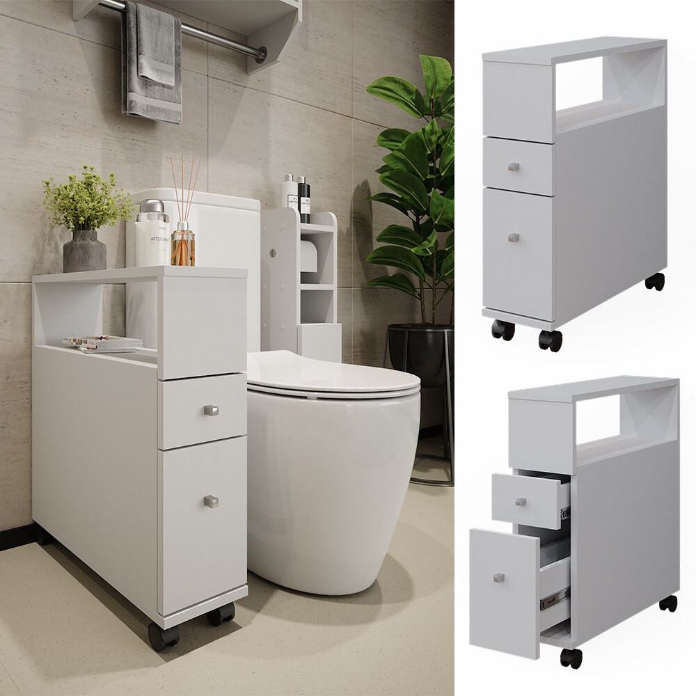 Vicco Badschrank Fynn Wei&szlig; 18 x 62 cm 2 Schubladen - Bild 1