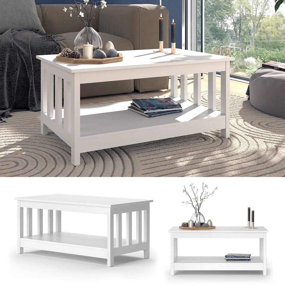 Vicco Couchtisch Oxford Wei&szlig; 101 x 46 cm mit Stauraum - Bild 1