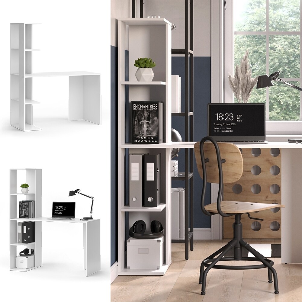 Vicco Schreibtisch Tower Wei&szlig; 122 x 55 cm mit 4 F&auml;chern - Bild 1