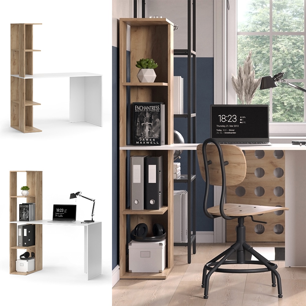 Vicco Schreibtisch Tower Wei&szlig; Sonoma 122 x 55 cm mit 4 F&auml;chern - Bild 1