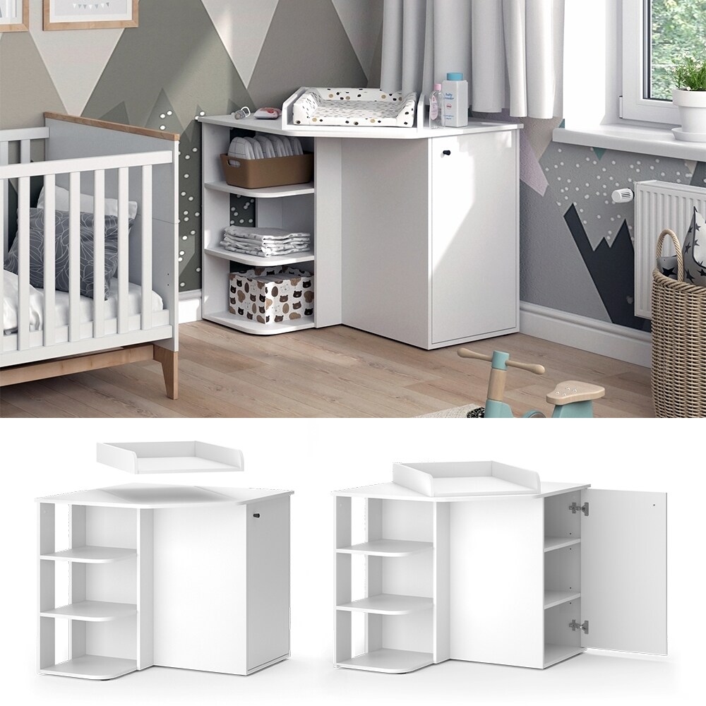 Vicco Wickelkommode Kristian Weiß 85 x 86 cm Tür offene Fächer | 04066731412853
