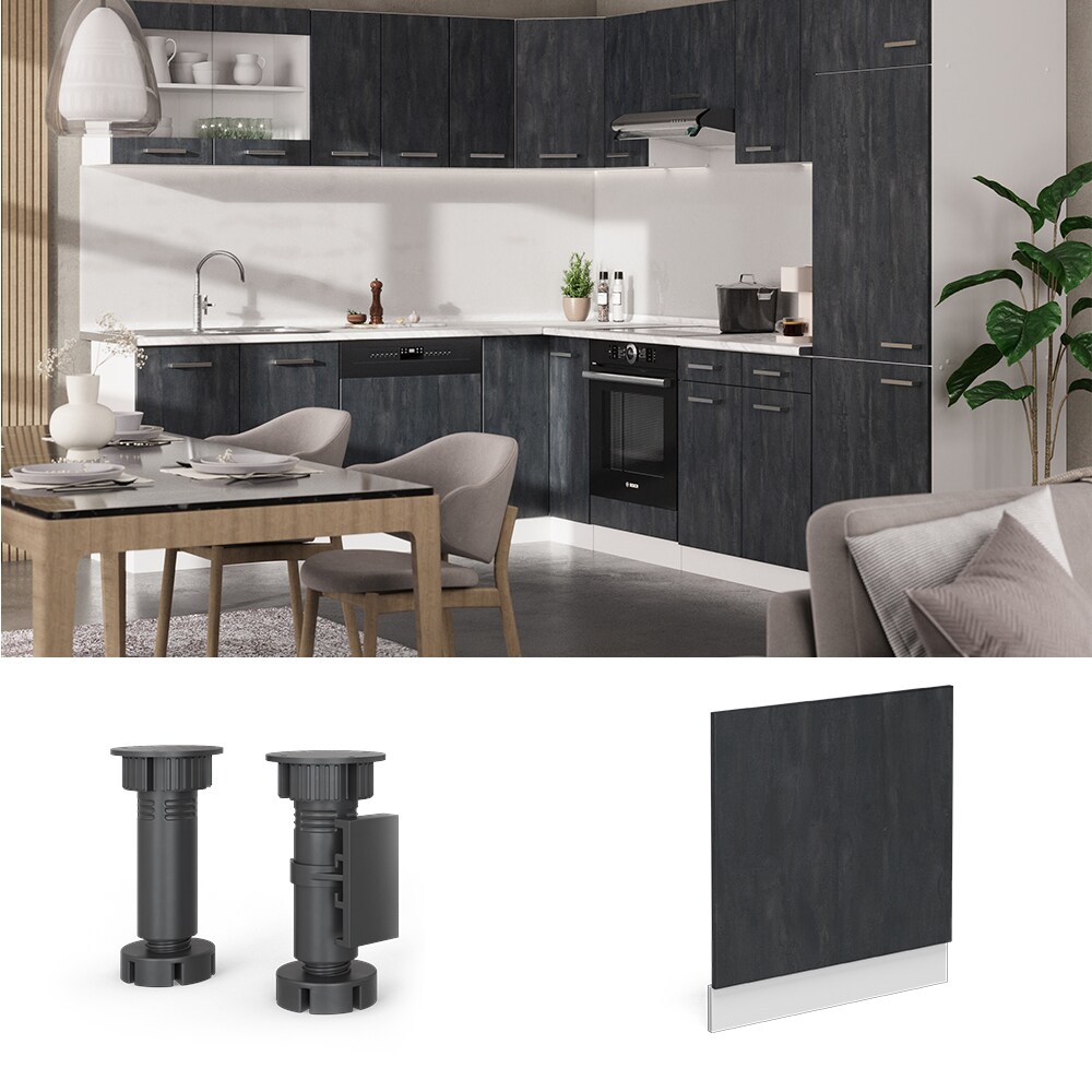 Vicco Geschirrspülerblende R-Line Schwarz Beton Weiß 60 cm mit Arbeitsplatte Anthrazit
