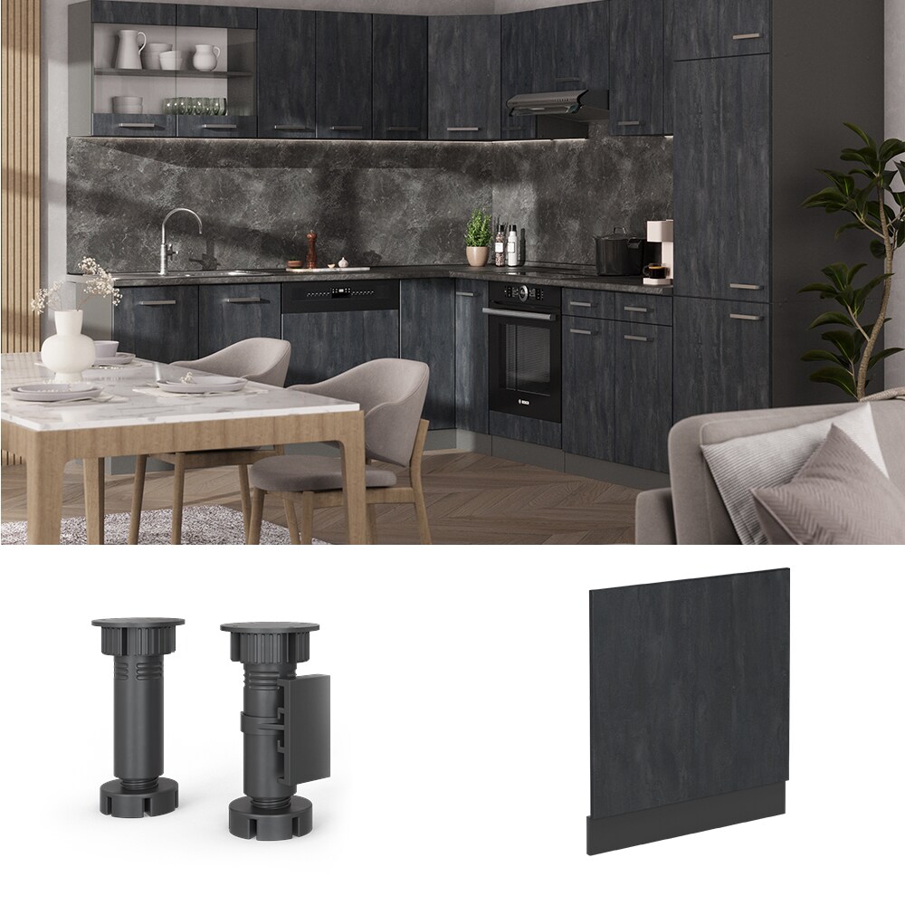 Vicco Geschirrspülerblende R-Line Schwarz Beton Anthrazit 60 cm mit Arbeitsplatte Anthrazit
