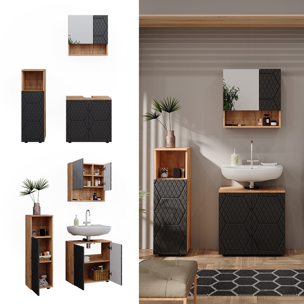 Vicco Badmöbel-Set Irma Eiche Anthrazit 4-teilig Midischrank 95 cm Waschbeckenschrank 60 cm