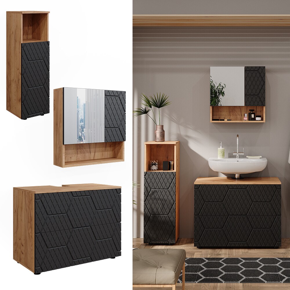 Vicco Badm&ouml;bel-Set Irma Eiche Anthrazit 4-teilig Midischrank 95 cm Waschbeckenschrank 80 cm - Bild 1