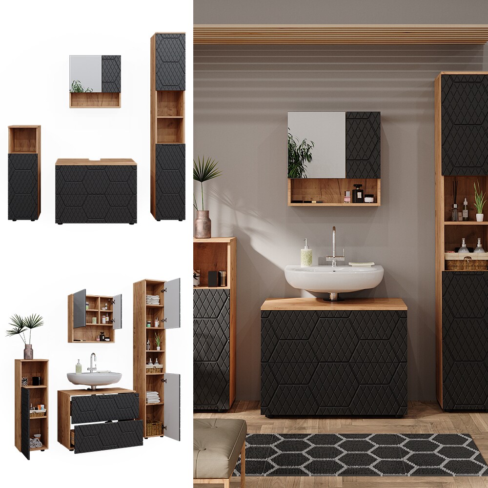 Vicco Badm&ouml;bel-Set Irma Eiche Anthrazit 4-teilig Hochschrank Midischrank 95 cm - Bild 1