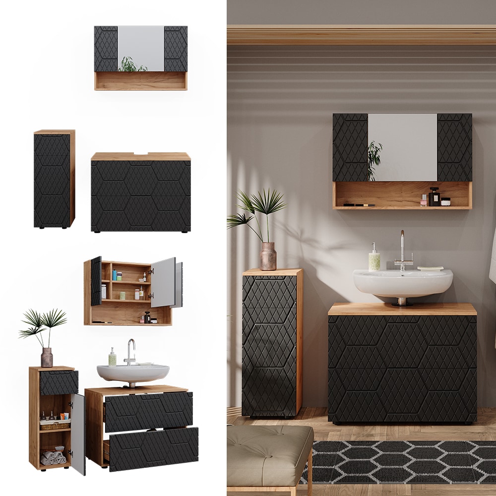 Vicco Badm&ouml;bel-Set Irma Eiche Anthrazit 3-teilig Midischrank 81 cm Waschbeckenschrank 80 cm - Bild 1