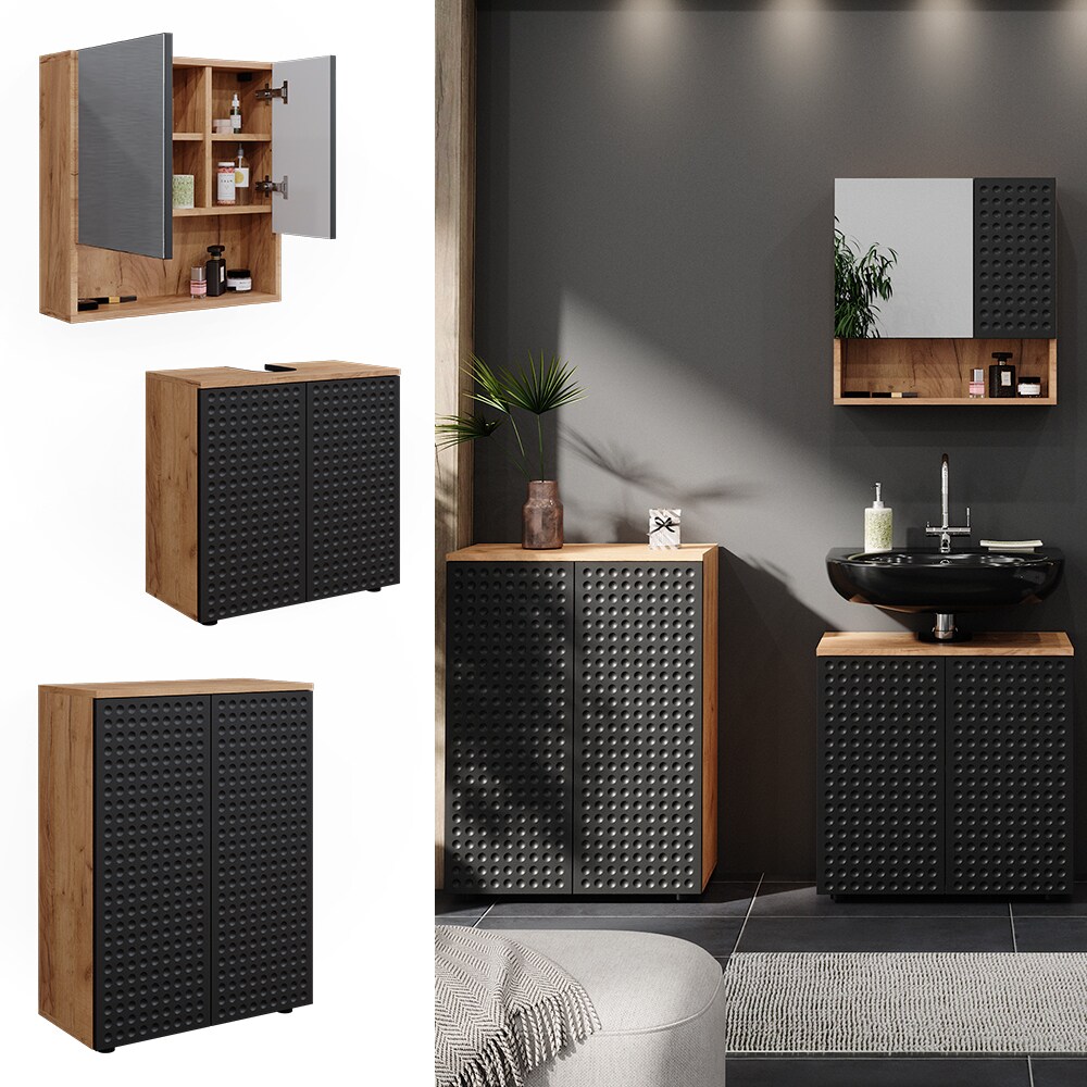 Vicco Badm&ouml;bel-Set Irma Eiche Anthrazit 3-teilig Kommode Waschbeckenschrank 60 cm - Bild 1