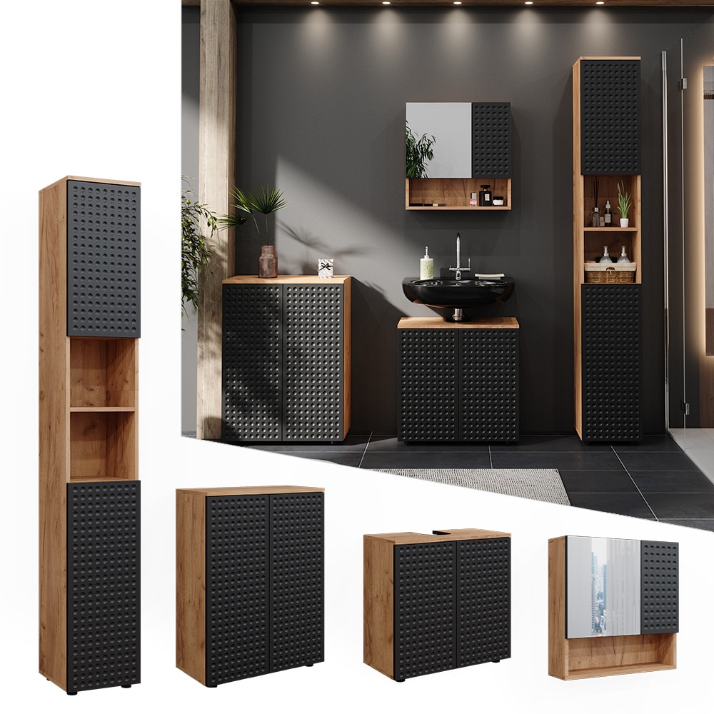 Vicco Badm&ouml;bel-Set Irma Eiche Anthrazit 4-teilig Hochschrank Kommode - Bild 1