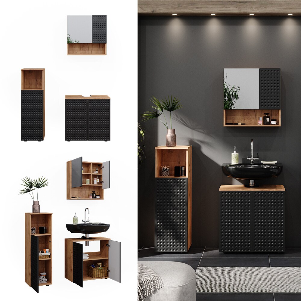 Vicco Badm&ouml;bel-Set Irma Eiche Anthrazit 4-teilig Midischrank 95 cm Waschbeckenschrank 60 cm - Bild 1