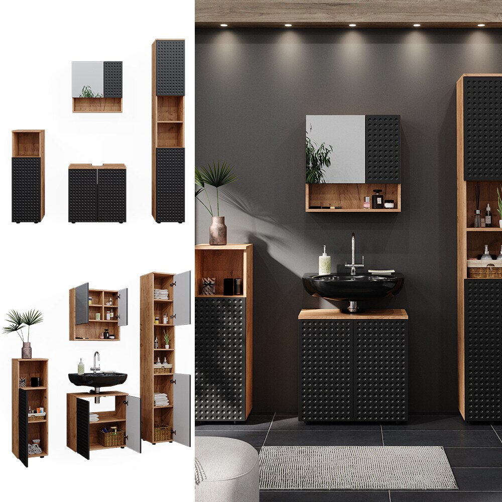 Vicco Badm&ouml;bel-Set Irma Eiche Anthrazit 4-teilig Hochschrank Midischrank 95 cm - Bild 1
