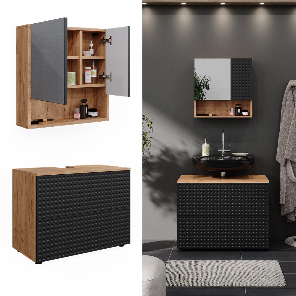 Vicco Badm&ouml;bel-Set Irma Eiche Anthrazit 2-teilig Spiegelschrank Waschbeckenschrank 80 cm - Bild 1