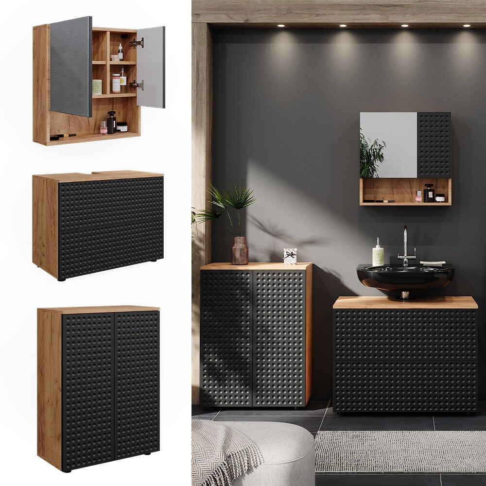 Vicco Badm&ouml;bel-Set Irma Eiche Anthrazit 3-teilig Kommode Waschbeckenschrank 80 cm - Bild 1