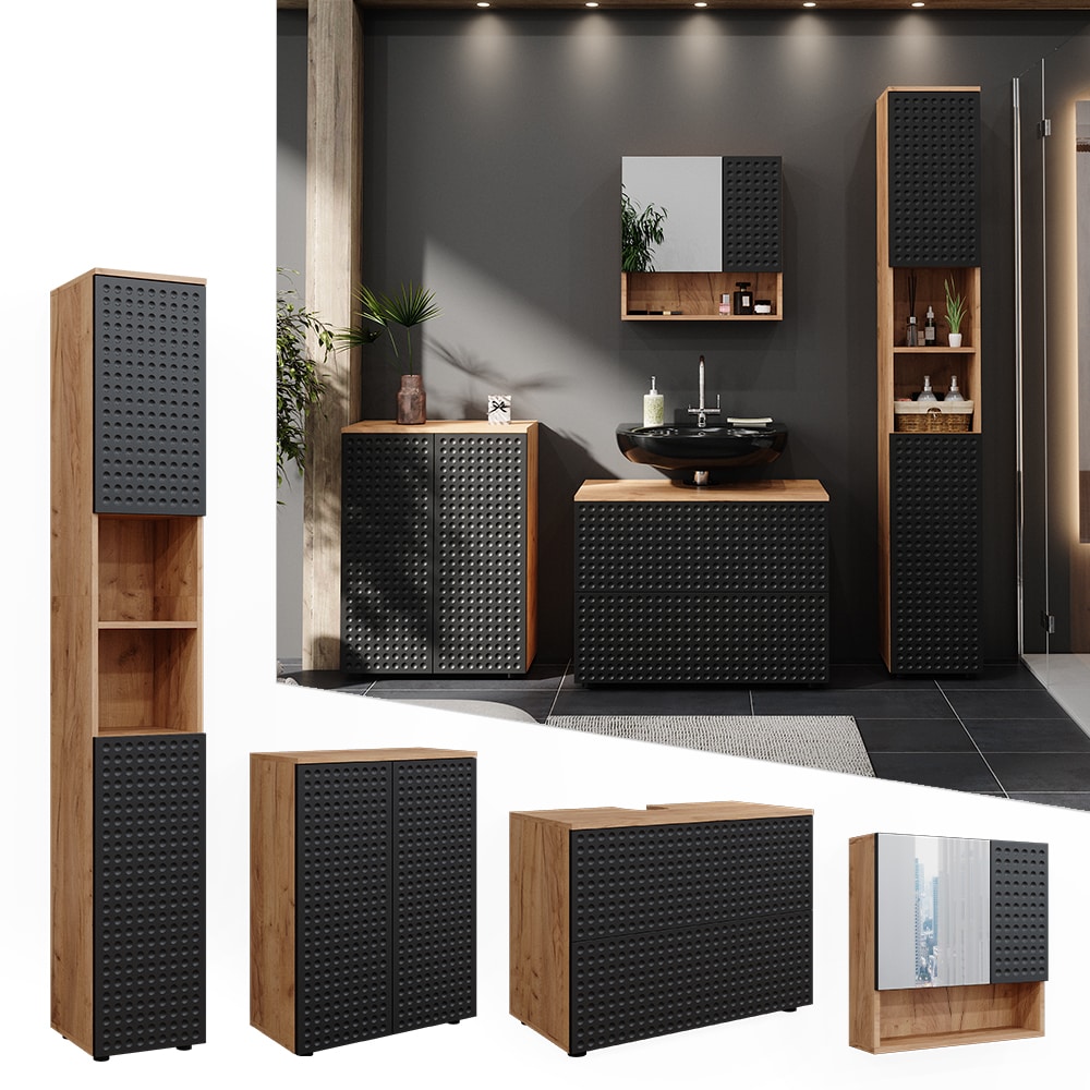 Vicco Badm&ouml;bel-Set Irma Eiche Anthrazit 4-teilig Hochschrank Kommode - Bild 1