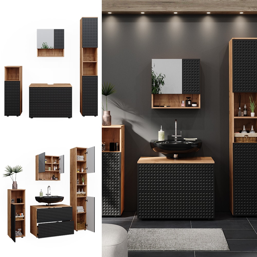 Vicco Badm&ouml;bel-Set Irma Eiche Anthrazit 4-teilig Hochschrank Midischrank 95 cm - Bild 1
