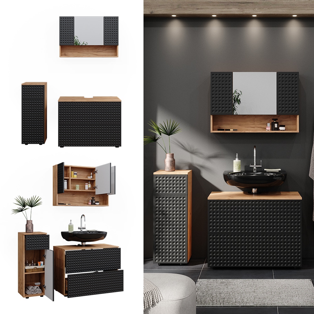 Vicco Badm&ouml;bel-Set Irma Eiche Anthrazit 3-teilig Midischrank 81 cm Waschbeckenschrank 80 cm - Bild 1