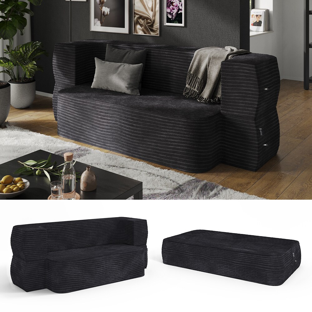 Vicco Sofa Lille Schwarz 190 cm mit Schlaffunktion | 04066731412839