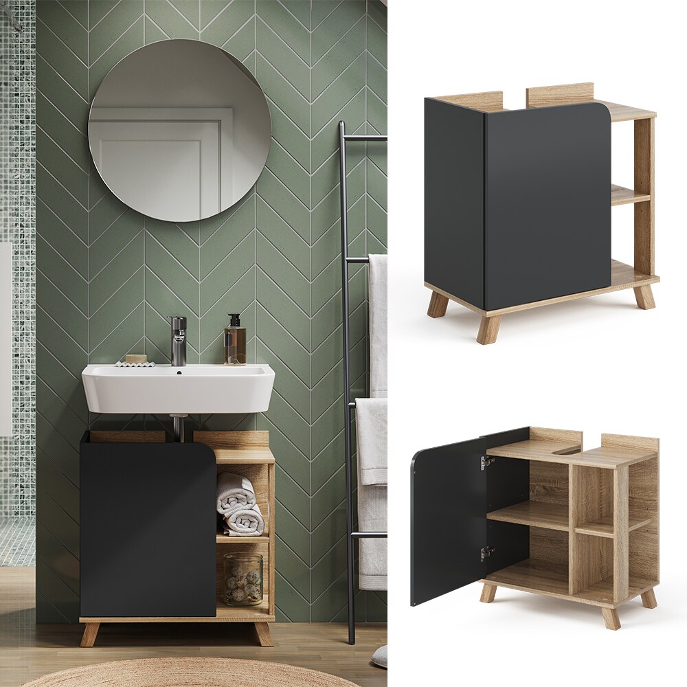 Vicco Waschbeckenunterschrank Karen Sonoma Anthrazit 60 x 65 cm Tür offene Fächer