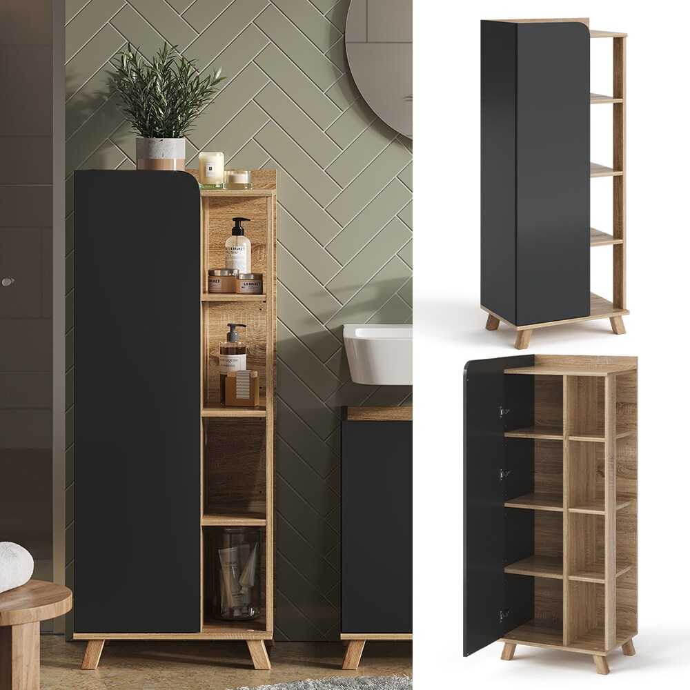 Vicco Midischrank Karen Sonoma Anthrazit 50 x 128 cm Tür offene Fächer
