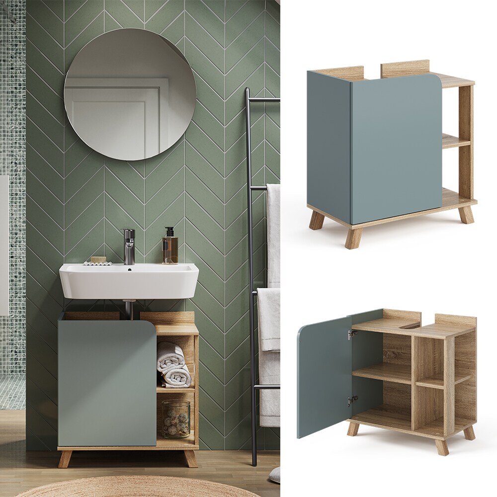 Vicco Waschbeckenunterschrank Karen Sonoma Mintgrün 60 x 65 cm Tür offene Fächer | 04066731401734