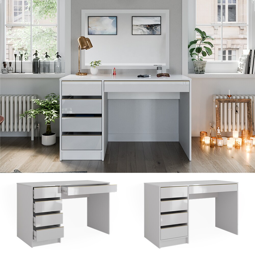 Vicco Schminktisch Sherry Weiß Hochglanz Gold 120 x 75 cm 5 Schubladen | 04066731412372