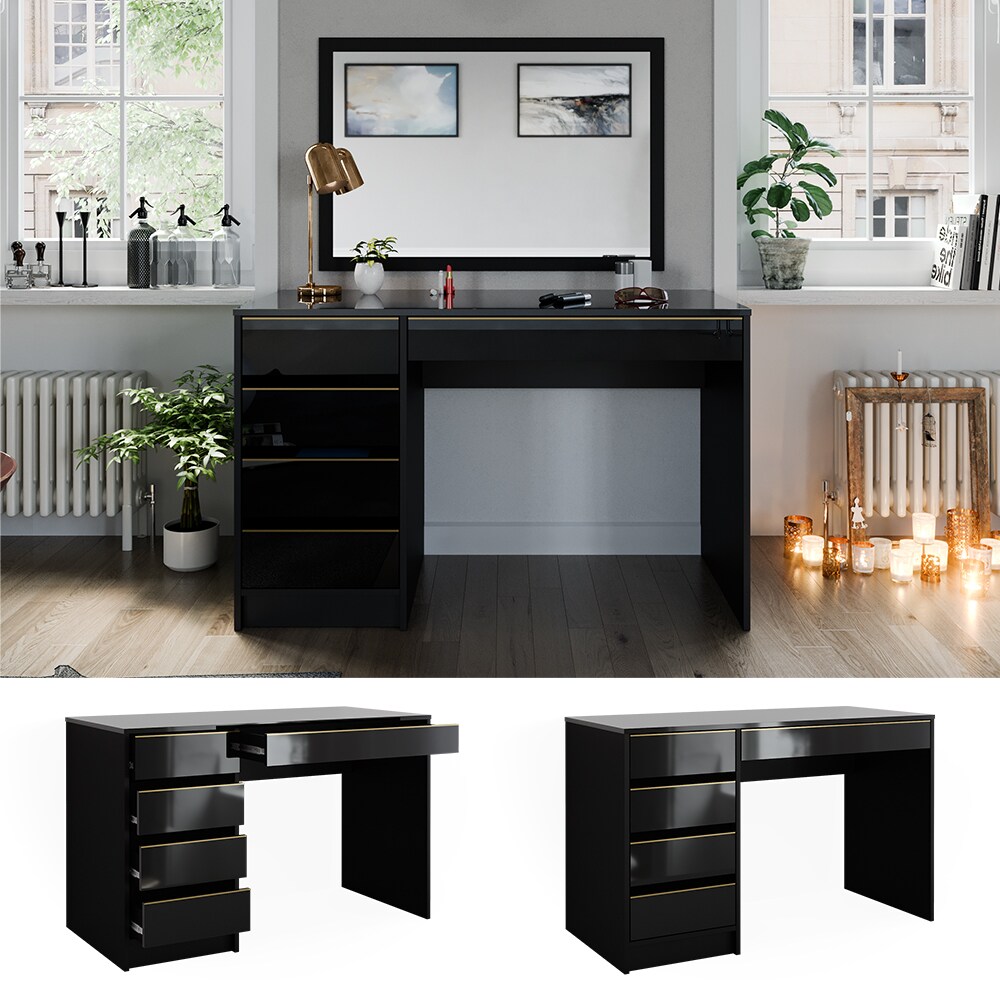 Vicco Schminktisch Sherry Schwarz Hochglanz Gold 120 x 75 cm 5 Schubladen