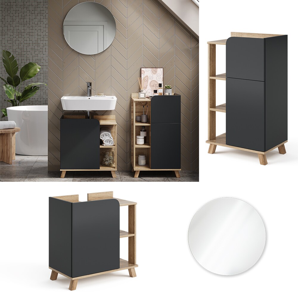 Vicco Badmöbel-Set Karen Sonoma Anthrazit 3 Teile